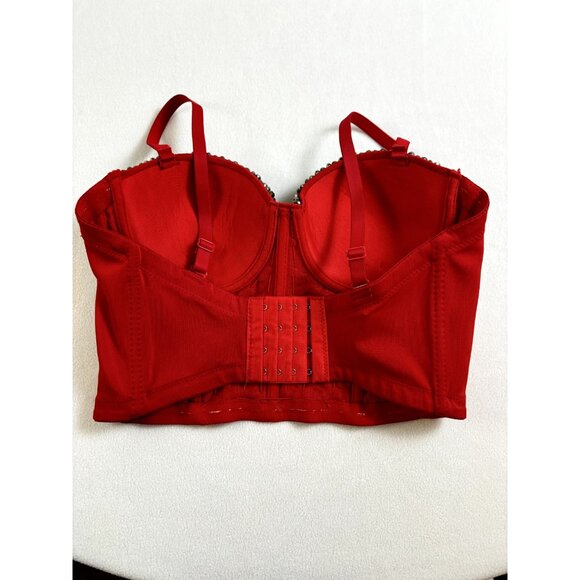 Women's Beaded Red Tank Corset Bra Bralette Spaghetti Strap Bustier Crop Top - Picture 4 of 10